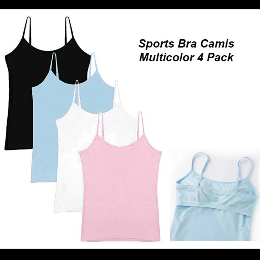 Sports Bra Camis Workout Sleeveless Tops 4-Pack Petite Size S/M